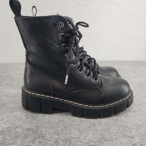 UNIONBAY 6M | Lester Black Platform Combat Boots Lug Sole Lace Up Side Zip Women